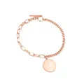 Minimalist double-layer rose gold stainless steel bracelet with coin pendant and OT clasp - Rose Gold Coin Pendant (BR233701R)