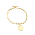 Golden double-layer geometric chain bracelet with toggle clasp and coin pendant - Gold Coin Pendant (BR233701K)