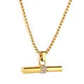 Luxe gouden roestvrijstalen ketting met een met kristallen bezette cilindrische hanger - Pave Zirkonia Cilinder Stijl (NE2A2002G) / Goud