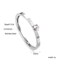 Minimalist silver stainless steel ring with a single round zircon and anti-allergic finish - Size 6 / Silver-White Zirconia (RI1377A6-9S)