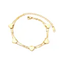 Double-layered golden stainless steel heart charm bracelet with adjustable lobster clasp - Gold Double Heart (BR234101K)