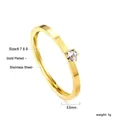Minimalist 18k gold plated stainless steel ring with a single round zircon stone - Size 6 / Gold-White Zirconia (RI1377A6-9G)