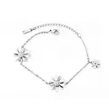 Silver color stainless steel daisy bracelet with sparkling zircon stones and lobster clasp - Silver Daisy Rhinestone (BR234701S)