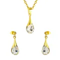 Schmuckset aus goldenem Edelstahl mit tropfenförmigen Zirkonia-Kristallen - Tropfenform / Gold Wassertropfen (SE208501G)