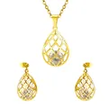 Goldenes Schmuckset mit Tropfen-Design, Gitterstruktur und funkelnden runden Zirkonia - Hohl Wassertropfen / Gold Hohl Wassertropfen (SE208601G)