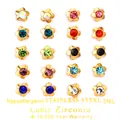 Set of 20 pairs 316L stainless steel flower earrings with colorful cubic zirconia - Flower Shape (EA20151MG) / Gold Flower