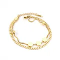 Double-layer gold stainless steel bracelet with curb and box chains and round charms - Gold Double Circle Discs (BR235501G)