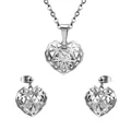 Conjunto de joyas de 3 piezas de acero inoxidable con corazones huecos y circonitas - Plateado Hueco Corazón (SE208701S)