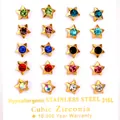 Set of 10 pairs 316L stainless steel star earrings with colorful cubic zirconia stones - Star Shape (EA20161MG) / Gold Star