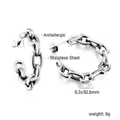 Silver stainless steel chain link earrings with hypoallergenic posts and C-shape design - Silver Oval Chain Style (EA315001S)