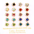 Set of 10 pairs colorful cubic zirconia square stud earrings in 316L stainless steel - Gold Square