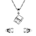 Conjunto de joyas de acero inoxidable con colgante de cubo y pendientes de circón - Plateado Hueco Cubo (SE208801S)