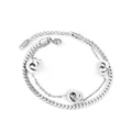 Silver double-layer curb chain bracelet with roman numeral rings and 18KGP tag - Silver Double Circle Roman (BR235801S)