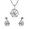 Conjunto de collar y pendientes geométricos de plata con diseño hexagonal hueco - Plateado Hueco Bola Redonda (SE208901S)