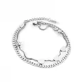 Double-layer silver stainless steel geometric bracelet with heart charms for women - Silver Double Layer Heart (BR235901S)