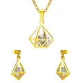 Elegante conjunto de joyas geométricas bañadas en oro con piedras de circón - Dorado Hueco Rombo (SE208201G)
