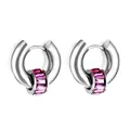 Silver titanium hoop earrings with purple baguette cut stones in a vintage style - Silver Purple Stone Style (EA57650CS)