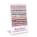 Set of 120 hypoallergenic stainless steel stud earrings with multi-colored crystals - Assorted Round Zirconia (Gold)
