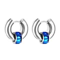 Polished silver steel hoop earrings featuring rectangle cut deep blue crystal stones - Silver Blue Stone Style (EA57650KS)