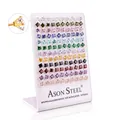 60-pair multi-color square zircon earring set made of hypoallergenic stainless steel - Assorted Square Zirconia (Steel Color)