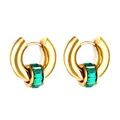 Goldene Huggie-Ohrringe mit smaragdgrünem rechteckigem Edelstein im minimalistischen Stil - Gold Grün Stein Stil (EA57650JG)