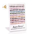 Hypoallergenic stainless steel star stud earrings set with colorful cubic zirconia - Assorted Star Zirconia (Steel Color)