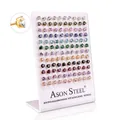 12-pair set of colorful heart-shaped stainless steel stud earrings with hypoallergenic finish - Assorted Heart Zirconia (Steel Color)