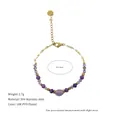 Detail of 18K PVD plated stainless steel chain with purple natural stone beads - Purple and Gray Beaded Style (MSB0478)