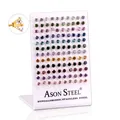 Multicolor round cubic zirconia stud earrings set in hypoallergenic stainless steel - Prong Set Round Zirconia (Steel Color)