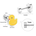 Stainless steel yellow duck stud earrings with anti-allergic twist screw back closure - Screw Back Yellow Duck Stud Earrings Steel Color (EA62050YS)