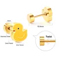 Yellow duckling stainless steel earrings in gold plated finish with screw back design - Screw Back Yellow Duck Stud Earrings Gold (EA62050YG)