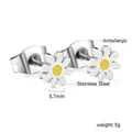 Minimalist daisy floral stud earrings in stainless steel with 5.7mm white petals - Daisy Cut Stud Earrings Steel Color (EA13980AS)