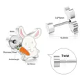 Cute bunny stainless steel stud earrings with carrot and secure twist closure - Screw Back Rabbit with Carrot Stud Earrings Steel Color (EA61980MS)