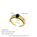 Detail showing dimensions and 18K gold plating on black gemstone steel ring - US 7 / Black Stone (MSR0005)