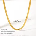 Close-up of 5mm wide 18K gold-plated stainless steel herringbone chain with dimensions - 5mm Necklace Style (MSNK0047G-5mm)