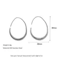 Detail view of silver water drop earrings in 304 stainless steel with 40mm x 28mm size - Large Style (MSE0054S-40mm) / Silver