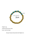 Detail of 18K PVD gold beaded ring with natural blue stone and 3mm stainless steel beads - Blue Faceted Bead Spaced Style (MSR0036)