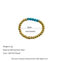 Detail of 18K gold-plated stainless steel ring with blue natural stone beads and dimensions - Blue Faceted Bead Combo Style (MSR0038)