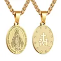 Golden Virgin Mary Miraculous Medal necklace in stainless steel showing both sides - 01-Gold (Miraculous Medal)