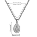 Detail of 24-inch stainless steel wheat chain and Virgin Mary religious pendant - Small (MSNK0655) / Steel