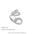 Detail view of silver snake wrap ring in 304 stainless steel with inner diameter measurement - Size 7 (Adjustable) / Silver