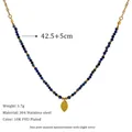 Lapis lazuli beaded necklace with 18K gold plated leaf pendant and size measurement info - Leaf Pendant (MSNK0225)