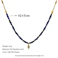 Detail of beaded lapis necklace with gold lightning bolt pendant and 42+5cm length specs - Lightning Pendant (MSNK0227)
