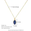 Detailed view of marquise-cut blue stone pendant with 18K gold plated stainless steel chain - Dark Blue