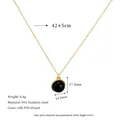 Detailed spec view of 18K gold plated stainless steel necklace with black round stone - Black (MSNK0304-BK)