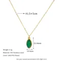 Detail view of 18K PVD gold stainless steel necklace with green stone pendant and dimensions - Dark Green