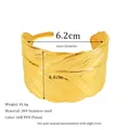 Detail of 18K PVD gold plated 304 stainless steel feather cuff with size measurements - Gold