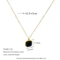 Detail view of square black stone pendant with 18k gold plated 304 stainless steel chain - Black Onyx Style (MSNK0303-BK)