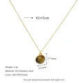 Detail of 18K PVD gold plated stainless steel necklace with tiger eye stone pendant - Brown/Tiger Eye Pattern (MSNK0304-BN)