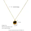 Detail of 18K PVD gold plated stainless steel necklace with square natural stone pendant - Tiger Eye Stone Style (MSNK0303-BN)